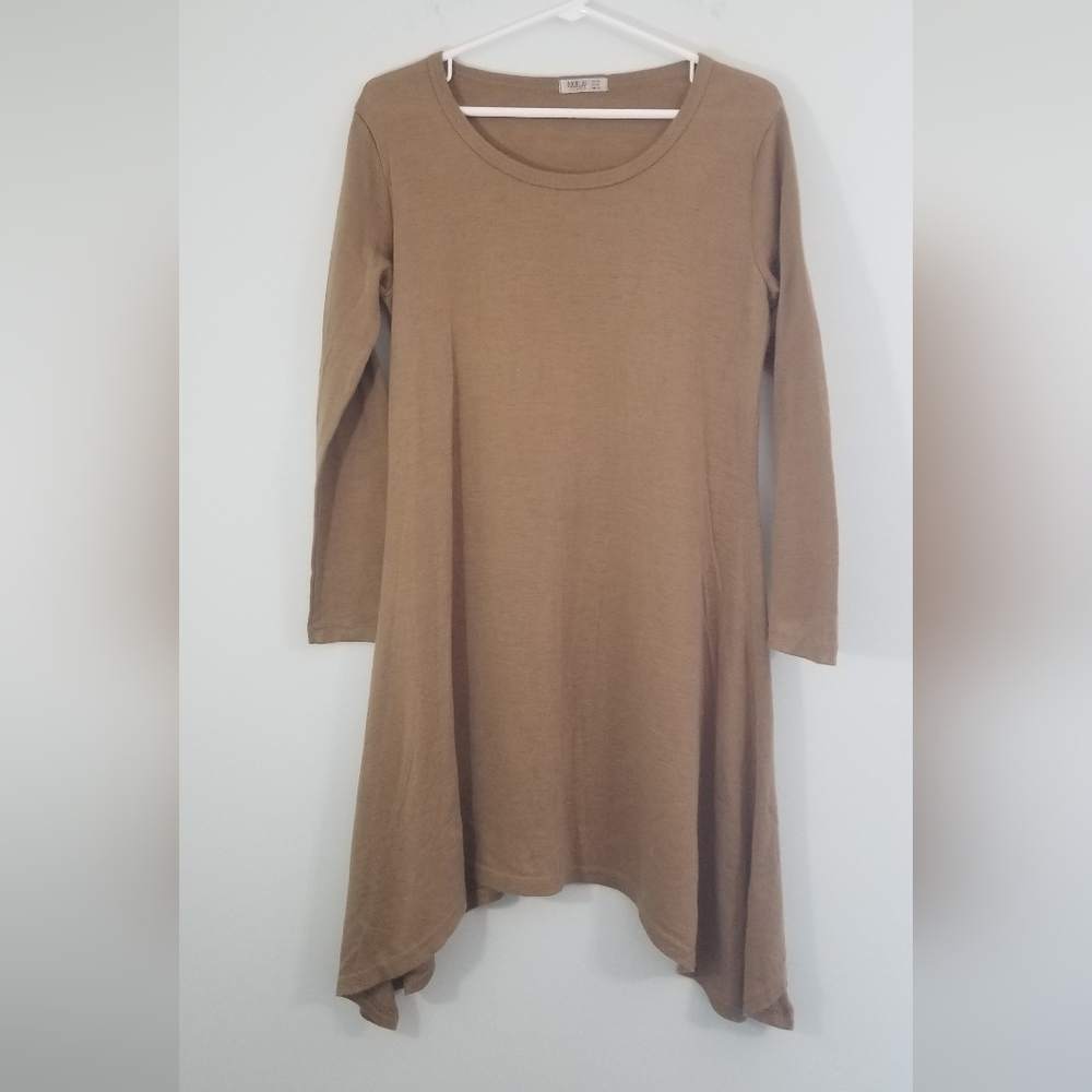 Doublju J. Tomson Plus Size Light Brown Solid Print Tunic Dress. Size 2XL.